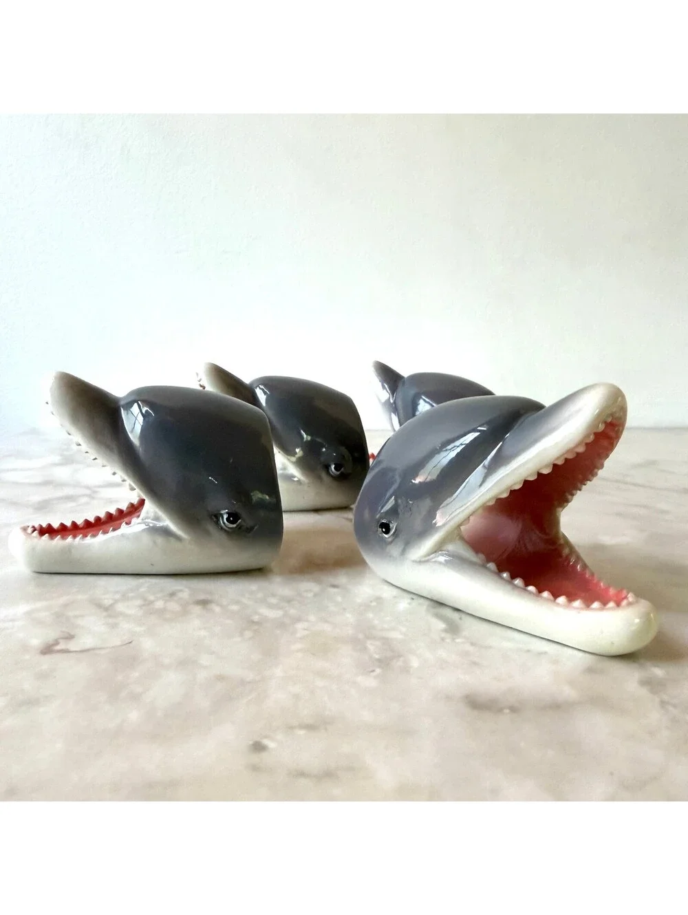 Ceramic Shark Head Napkin Rings Set of Unique Funky Home Decor